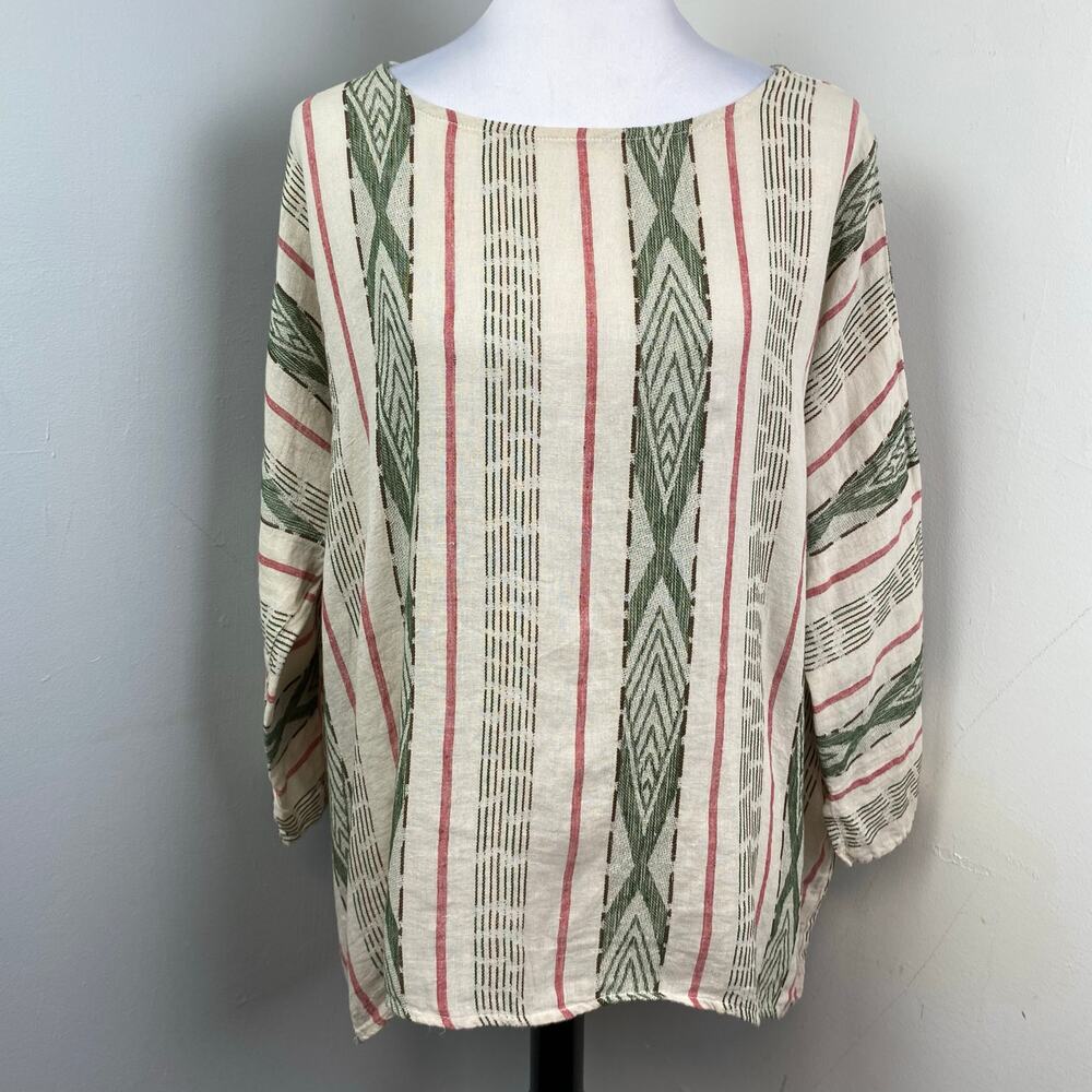 CP Shades Linen Aztec Stripe Blouse Top Lagenlook